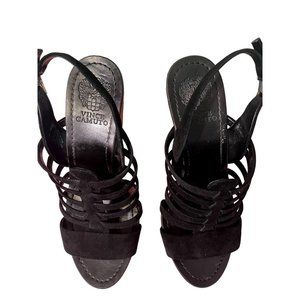 VINCE CAMUTO ONIA WEDGE SANDALS BLACK SUEDE LEATHER SIZE 10M
